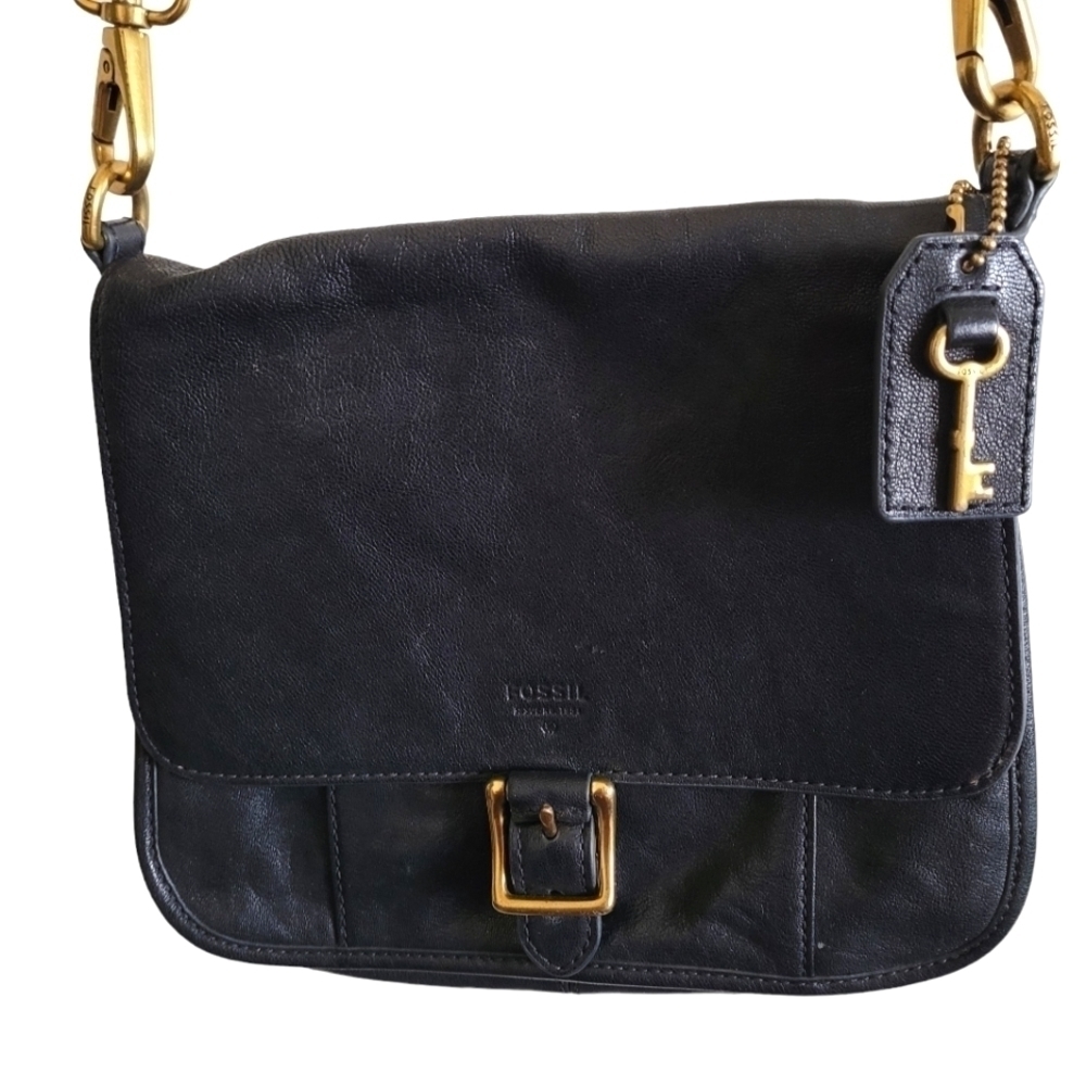 Fossil Black Leather  Crossbody Handbag Vintage